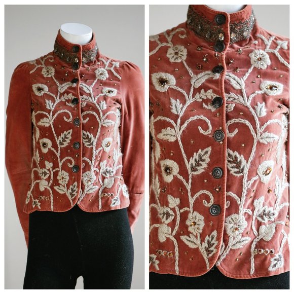 Velvet embroidered beaded Blazer Jacket - Picture 1 of 15